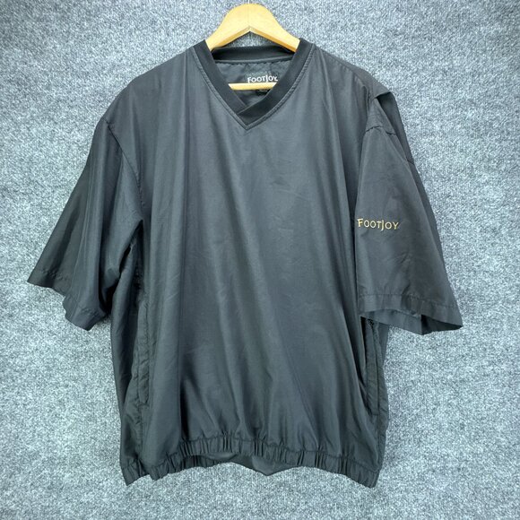 FJ FootJoy Golf Pullover Jacket Mens Large Black Windshirt Windbreaker‎ Preppy - Picture 1 of 11
